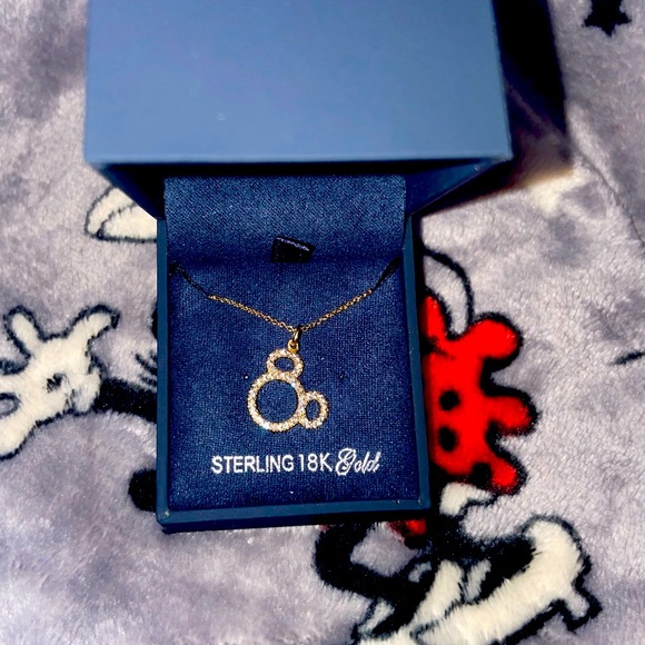 Jewelry - Gold Pendant Necklace with Mickey Mouse Silhouette and Shimmering Stones